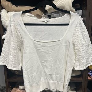 Z Supply White Puff Sleeve Ribbed Blouse M